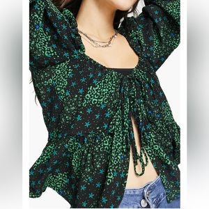 Top shop front tie long sleeve blouse